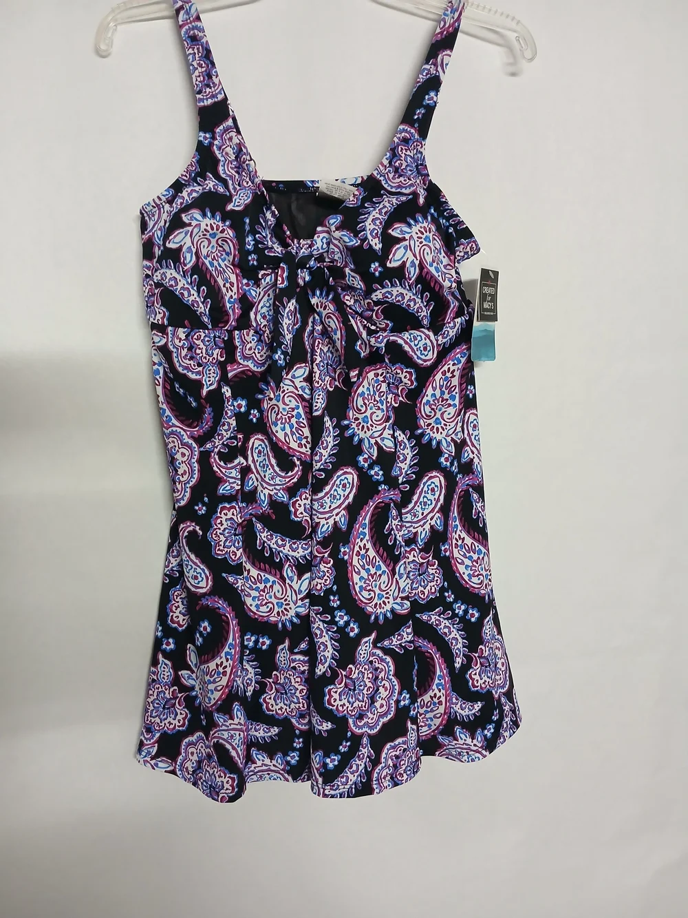 Swim Solutions Black Paisley Bikini Top with Pink & Blue Accents